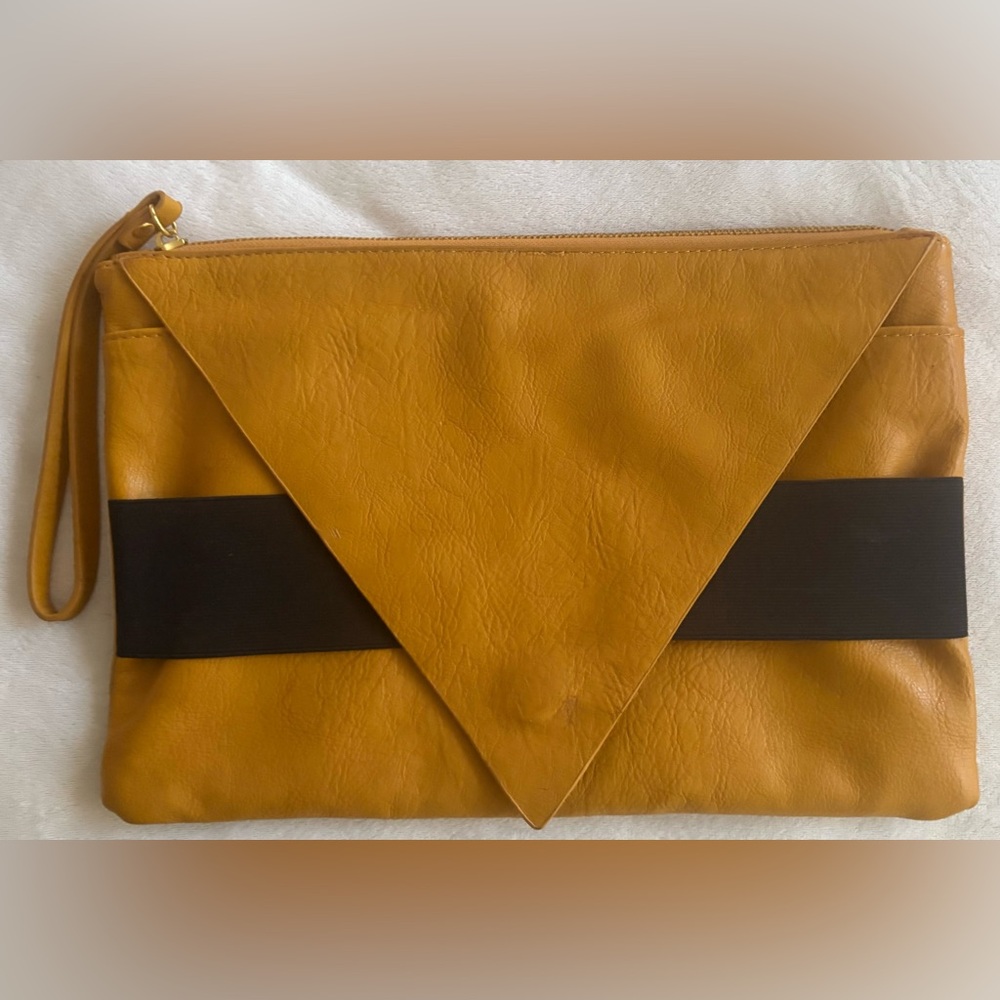 Pull & Bear Faux Leather Mustard/Black Wristlet Clutch